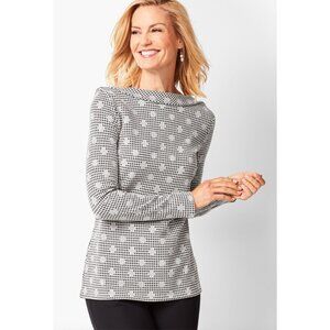 Talbots Jacquard-Dot Houndstooth Knit Top Size M Fall Winter Long Sleeves Office